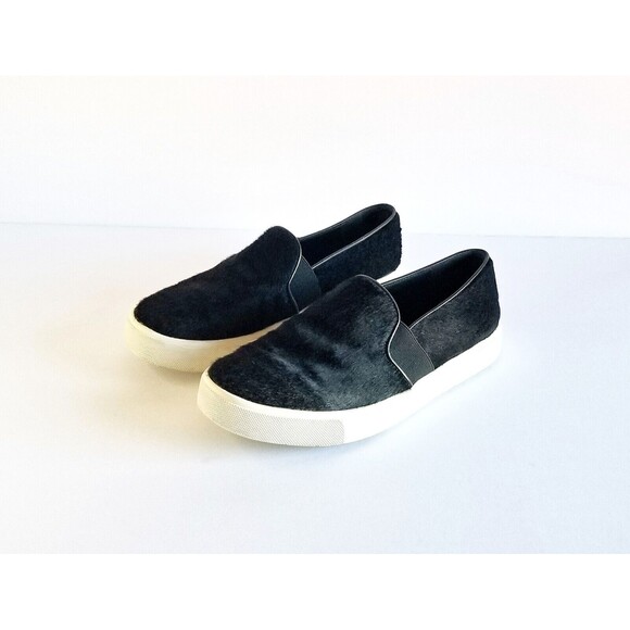 VINCE Women's Black Calf Hair Slip On Sneakers Sz 6 36 Flat Slip On Pony - Picture 2 of 14